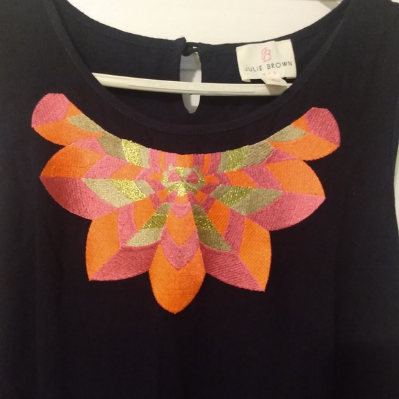 Julie Brown NYC Size 8 Dark Navy Full Length Maxi Dress Embroidered Neckline - Picture 5 of 5